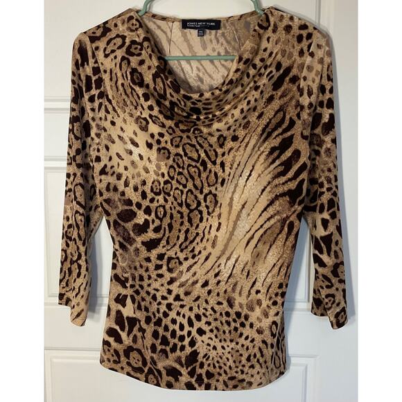 Jones New York Tops - JONES new York Animal Print 3/4 Sleeve Drape Neck Trendy Sexy Top PM
